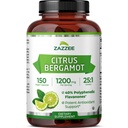 Zazzee Citrus Bergamot 25: 1 Extrakt 1200 mg, 40% polyfenolové flavanony, 150 Vegan Kapsle, Kosher, Koncentrované a standardizované 25X Potency, Non- GMO a All- Natural, Made in USA