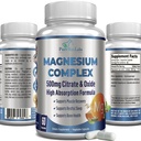 Vysoká absorpce Magnesium Citrát Complex 500mg Magnesium Citrát & Oxid - Podporuje klid spánku, svalové křeče Relief, Muscle Recovery, Zdravé zuby & kosti, Non- GMO - 60 Zeleninové kapsle