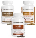 Real Houby Brain, Vitality & Imunity Support Bundle - Lion 's Mane Cognition Capsules (120 Kapsle) + Reishi 415 Longevity Kapsle (90 Kapsle) & Cordyceps- M Peak Performance (120 Kapsle)