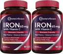Lékařské recepty doplněk železa 65 mg s vitaminem C - Maximalizované Absorpce & Žaludek Friendly Iron Pills for Red Blood Cells Formation, Heart, Brain & Imunity Health - Vegan 120 Tabs (Balení po 2)