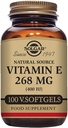Solgar Vitamin E 268 mg (400 IU), 100 Vegetariánských Softgels - Natural Antioxidant, Kožní a imunitní systém Support - Naturally- Sourced Vitamin E - Non- GMO, Vegan, Gluten Free, Dairy Free - 100 Služeb