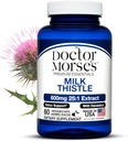 Doctor Morse Milk Thistle Dodatek 25: 1 Extract 600mg Ekvivalent 15000mg, Játra Detox Support 4: 1 Extract 300mg Ekvivalent 1200mg Dandelion Root - FDA Certified Ultra potent Formule - 60 Caps