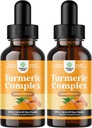 Organické turmerické kapalné kapky pro dospělé - tekutý kurkumin s černou pepřovou skořicí a zázvorem pro spojky Digestion Imunity & More- Organic Supplement Concentrate (2oz) (2)