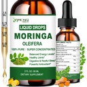 Pure Moringa Oleifera Liquid Drops, Organic Moringa Leaf Extract w. Turmeric, Black Pepper, Moringa dodatek pro energetický metabolismus imunitní kůže kloub & gut, 6X silnější než Moringa kapsle prášek