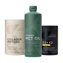 Sportovní výzkum Kolagen Peptidy Hydrolyzované Typ 1 & 3 Kolagen Powder Protein Dodatek, Keto MCT Olej z organických kokosů - Triple Ingredience C8, C10, C12 MCTs a vitamin D3 K2 s kokosovým olejem