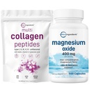 Micro Ingredients Multi kolagen protein Powder 16oz & Magnesium Oxide 400mg Bundle Pack CU124; Grass- Fed Collagen Peptides CU124; Elemental Form for Max Concentration