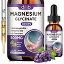 Glycinát hořečnatý Kapky 500 mg, s vitaminem B6, Ashwagandha, L - Theanin, heřmánek, hořčík Glycinát dodatek vysoká absorpce pro spánek, Stres, Energie, Mood - Grape Flavor, 2 FL.OZ