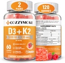 Sugar Free Vitamin D3 K2 Gummies, Vitamin D Gummies Dodatek, 10000 IU + 200mcg D3 a K2 Doplňky, Chutné Gummy Vitamíny, Podpora pro kosti Muscle zuby Imunní, 60 Podání 120 Gummies, Malina