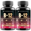 B12 Methylkobalamin s hyaluronovou kyselinou, kolagenem a folátem - 25000 mcg Supplement Enhance Absorption & Boost Energy Amend124; Gluten- Free, Made in USA, B1, B2, B3, B6, B7 Complex - Balení 2