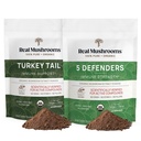 Real Houby Turecko Tail (45g) a 5 obránců (45g) Houba Extract Powder Bundle - Houbový dodatek pro imunitní sílu - Vegan, Non- GMO doplněk imunity