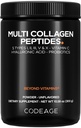 Codeage Multi kolagen Peptides Powder + Probiotika Black Edition, Vitamin C, Hyaluronic Acid Powder Supplement, Grass- Fed, Hydrolyzované, Nulové sacharidy, Typ I, II, III, V & X, Neochucené, 10.58oz