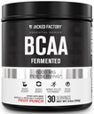 Jacked Factory BCAA Powder (fermentovaný) - 6g Esenciální aminokyseliny s rozvětveným řetězcem pro zlepšení svalové obnovy, snížená únava, zvýšená síla, růst svalů - 30 Služeb, ovocný punč