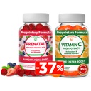 Lunakai Prenatal a vitamín C Gummies Bundle - Těhotenství Multivitamin dodatek s kyselinou železitou a listovou - 300mg Organic, Non- GMO, Vegan Chewable Gummy - 30 dní dodávky