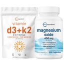 Micro Ingredients Vitamin D3 5,000iu + K2 100mcg Softgels & Magnesium Oxide 400mg Bundle Pack CU124; Essential Sunshine Vitamins CU124; Elemental Form for Max Concentration