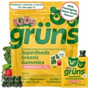 Gruns Děti Vitamíny, Super Zelené Gummies, Sugar- Free Superfood Gummy Medvědy se Spirulina, Chlorella, Prebiotika Vlákna pro stravitelné zdraví, Adaptogeny dodatek, 20 Vitamíny & Minerály, 28 den balení