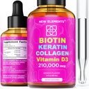 Liquid Biotin Keratin Kolagen Peptidy & Vitamin D3 pro růst vlasů MCT olejové kapky 210,000mcg - Výkonný vzorec pro vlasy kůže a nehtů, Nejpokročilejší růst vlasů doplněk pro ženy a muže