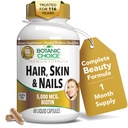 Botanická volba Vlasová kůže a nehty Vitaminy - Biotin dodatek s kolagen, vitamin C, & železo - Super antioxidant směs s Argan Oil & Hyaluronic Acid - 60 kapalné kapsle