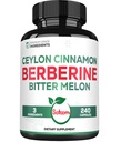 Berberine 1500mg dodatek s organickým Ceylon Skořice Bark & Hořlavý Melon - 240 Vegan Kapsle pro 80 Služeb - imunitní systém, srdeční zdraví, Body Management & Digestion Podpora