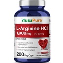 NusaPure L- Arginine 1000 mg 200 Veggie Kapsle (Non- GMO, Vegetarian, Vegan)