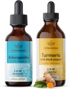 Herbamama Herbal Liquid Drops Kit - Bundle of Ashwagandha Root Extract & Turmeric with Black Pepper Tincture 2 fl oz - Vegan, Non- GMO, Sugar & Alcohol- Free - 2 Pack