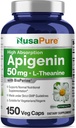 NusaPure Apigenin 50mg & L- Theanine 200mg, 150 Veggie Kapsle, Bioperin (Non- GMO, gluten zdarma)