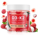 Vitamin D3 K2 Gummie w / hořčík Sugar Free - 60 Počet 124; D3 Vitamin 5000 IU + K2 (MK-7) 100 mcg - Vegan K2 D3 Vitamin dodatek, Vysoce Absorbent Supports Bone, Muscle, Mood & Imunitation (Lychee Flavor)