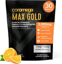 Coromega MAX Gold 3000mg Omega33 Fish Oil + Vitamin D Squeeze Packets, Wild- Caught, No Fishy Taste - 3X Lepší absorpce než Softgels, Podporuje Brain & Heart Health (30 Služeb, Orange Flavor)