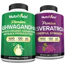 Nutriční Premium Ashwagandha Kapsle & Resveratrol dodatek Bundle: High- Absorpce Resveratrol Kapsle a Ashwagandha doplňky pro rovnováhu, vitalitu, & opravy