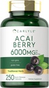 Carlyle Acai Berry Kapsle 6000mg 6000mg 6000mg 6000mg 6000mg 6004; 250 Count Creditor 124; Non- GMO & Gluten Free Acai Berry Extract