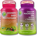 DOPLŇKOVÉ STUDIO Komplexní wellness & Bone Health Bundle - Ženský denní multivitamin s vápníkem + Plant- based vápník, hořčík, zinek, D3, K2 & turmeric - Vegan, Non- GMO, čisté přísady