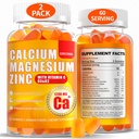 Magnesiové gumy vápníku pro ženy: 1200mg vápník Citrát zinek Gummy s vitaminem C D3 K2 - Veganský cukr bez žvýkací vysoké absorpce Enegie Imunitation Supplement (120Count)
