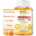 SHIFAA NUTRITION Vegan Omega 3 Gummie pro dospělé 124; No Fish Oil Burps Omega 124; 60 Gummies Oil 124; Plant Based w / Chia Oil, Algae Oil 124; Omega 3 6 9 w / DHA, Vitamin C C124; pro Brain, Kardiovaskulární a imunitní podpora Halol