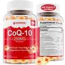 Bez cukru CoQ10 plněné gumy 250MG, koenzym Q10 w / magnesium- glycinát, niacin no- flush vitamin B3, E & kyselina listová, vysoká absorpce CoQ10 pro HEA- rt, celulární energie a antioxidant
