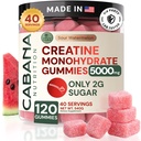 Kreatin Monohydrát Gummies 5g - Pouze 2g cukru, Made in USA - Sour Watermeloun Flavor - Vegan & 3. strana Testováno - Pre & Post Workout Dodatek pro ženy a muže (120 Počet, 40 Služení)