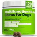 Deley Naturals 15 v 1 Multivitamin pro psy - Kompletní psí vitamíny a doplňky pro imunitní podporu, kloub, kůže, trávení, srdce a celkové zdraví - Denní multifunkční doplňky - 120 Žvýkačky