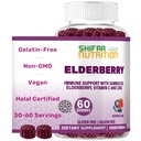 SHIFAA NUTRITION Vegan Black Sambucus Elderberry Gummies PHAR124; Non- GMO GAM124; 60 Gummies, 30 mg Elderberry, 90mg Vitamin C, 7.5mg Zinek PHAR124; Imunitní podpora, Antioxidant Flavonoids Halol Vitaminy