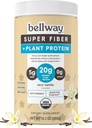 Bellway Super Fiber + Protein Powder, Sugar- Free Organic Psylium Husk Fiber Supplement Powder with 20g Plant Protein Per Serving, Very Vanilla, 12.7 oz