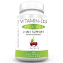 Mauricets Chewable Vitamin D3 s K2 - 2-in-1 Kostní a srdeční podpora zdraví - Imunitní Booster - Přírodní třešňový Flavor - 90 Tablety pro dospělé a děti