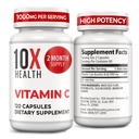 10X Zdravotní vitamin C 1000mg - 120 Kapsle Vitamin C, Vysoká dávka Ascorbic Acid for Immunity, Antioxidant Protection, Kolagen & Tissue Podpora pro dospělé - VitaminC 1000 mg - Non- GMO, gluten- bez
