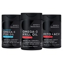 Sports Research Triple Strength Omega33 Fish Oil, Antarktický krilový olej + fosfolipidy, Choline & Astaxanthin Mini- Softgels, Keto Plus ACV 500mg jablečného octa a 1500mg goBHB Exogenous Ketones