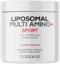 Codeage Multi Amino + BCAA & EAA dodatek, všech 9 esenciální aminokyseliny, Free- Form Branched- Chain Amino Acid pilulky, sportovní dodatek, Pre & Post cvičení, Liposomální dodání, Vegan, 240 Kapsle
