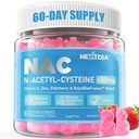Nextdia NAC Gummies for Kids & Dospělí, Žvýkací N- Acetyl Cysteine dodatek 600mg / vitamín C, zinek, bezinky pro antioxidanty a imunitní podporu, Lung & Játra zdraví, bez cukru, 120 Ct
