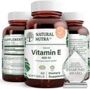 Přírodní Nutra vitamin E 400 IU dodatek, obohacení výživy, podporuje zdraví pokožky, zvyšuje růst vlasů a nehtů, podporuje tělesnou úroveň tuku, pomáhá srdci zdraví a chrání pleť textura, 60 Měkké gely