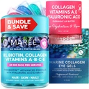 MAREE Bundle - Vitamin B1 Thiamin gumy, Maska na rty, Pod očními gely - A, E, D, C Vitamíny - kolagen & Hyaluronic Acid - Komplex pro pleť, hřebíky, vlasy - Maska pro suché rty - Gely pro panenské oči
