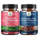 Balení extra síly Saw Palmetto pro ženy a Balancing Berberine Plus 1200mg Complex - DHT Block Nickening vlasové vitamíny pro vypadávání vlasů - Antioxidant Berberine s Ceylon Skořice Kapsle