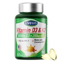Vitamin D3 K2 Softgels, D3 10000 IU s K2 (MK- 7) 200 mcg s Coconut Oil Softgels, Easy to Swallow 2 in 1 Vitamíny D & K, Podporuje absorpci vápníku, imunitní a srdeční zdraví - 90