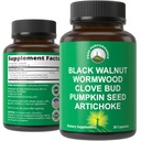 Wormwood Black Walnut Clove Cleanse pro lidi. Eliminace Detox + Intestinal Support Kapsle Dodatek pro dospělé a děti. Pilulky s Artichod a dýňová semena pro další výhody