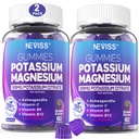 Magnesiové gumy draselné - dodatek draselné w / Ashwagandha 200mg, magnesium- glycinát, B6, B12, P- othydrid Citrát pro křeče nohou, svalovina, elektřina pro dospělé děti, bez cukru, 2 balení