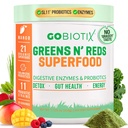GOBIOTIX Super Zelené a červené Powder - Červený a zelený Superfood - Probiotický dodatek - Digestivní Enzymy a kořenový prášek z řepy - Organic Whole Foods Dieter Supplement (Mango, 1 balení)