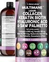 Clean Nutraceuticals Liquid Collagen 4000mg Biotin 10000mcg Keratin 100mg Saw Palmetto Hyaluronic Acid 100mg - Vlasy kůže a nehty Vitamíny & DHT Block s vitamínem D3 MSM 50mg Made in USA - 16 Fl. Oz